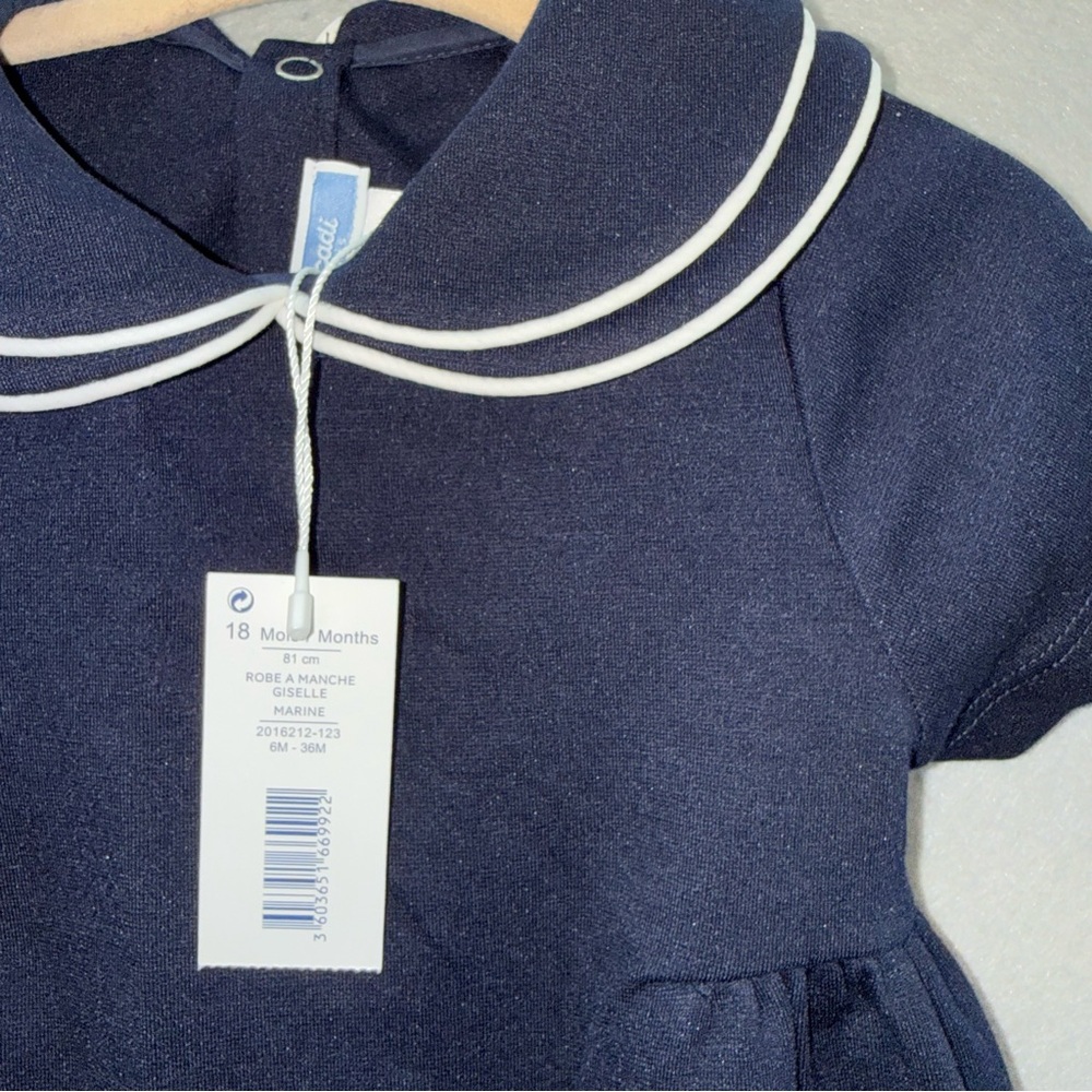 Jacadi NWT Toddler Navy blue Giselle collared short sleeve knit dress 18 months - Picture 2 of 4